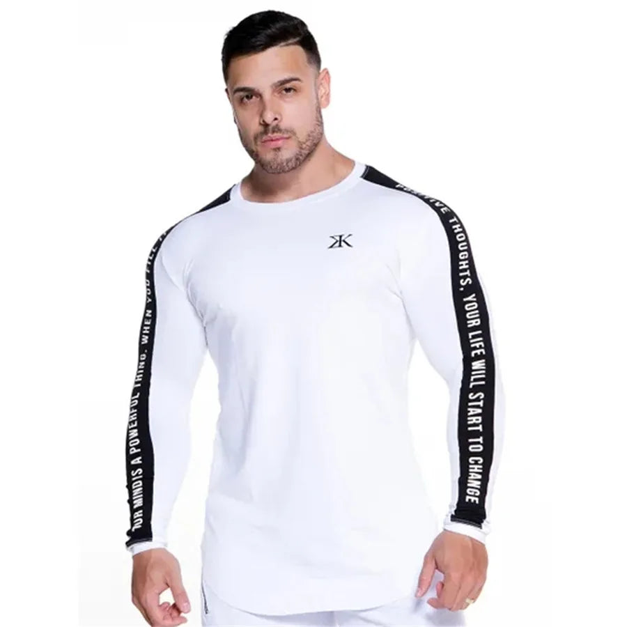Men Bodybuilding Long Sleeve Shirt Male Casual Fashion Skinny T-Shirt Gym Fitness Workout Tees Tops Running Quick Dry Clothing