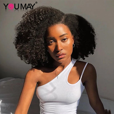 4B 4C Afro Kinky Curly Clip-In Echthaar-Extensions 100 % mongolisches unbehandeltes Haar Echtes menschliches Naturhaar Schwarz Clip-Ins Afro-Bündel YouMay