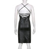 Women Sexy Suspender Mid-length Bodycon Dress Fashion Solid Color Leather Bandage Backless Skinny Split Dress For Female Mujer