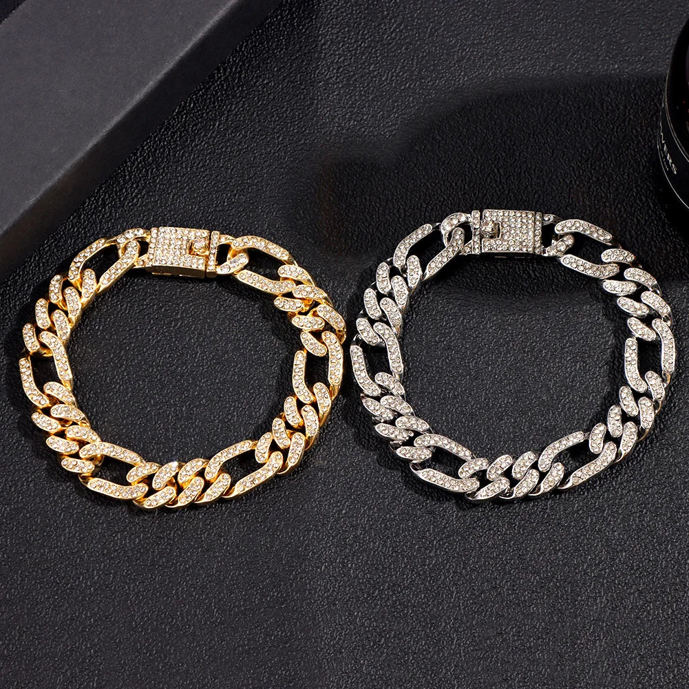 Flatfoosie Hip Hop Iced Out Chunky Cuban Chain Anklets For Women Luxury Rhinestone Link Ankle Bracelet Beach Barefoot Jewelry