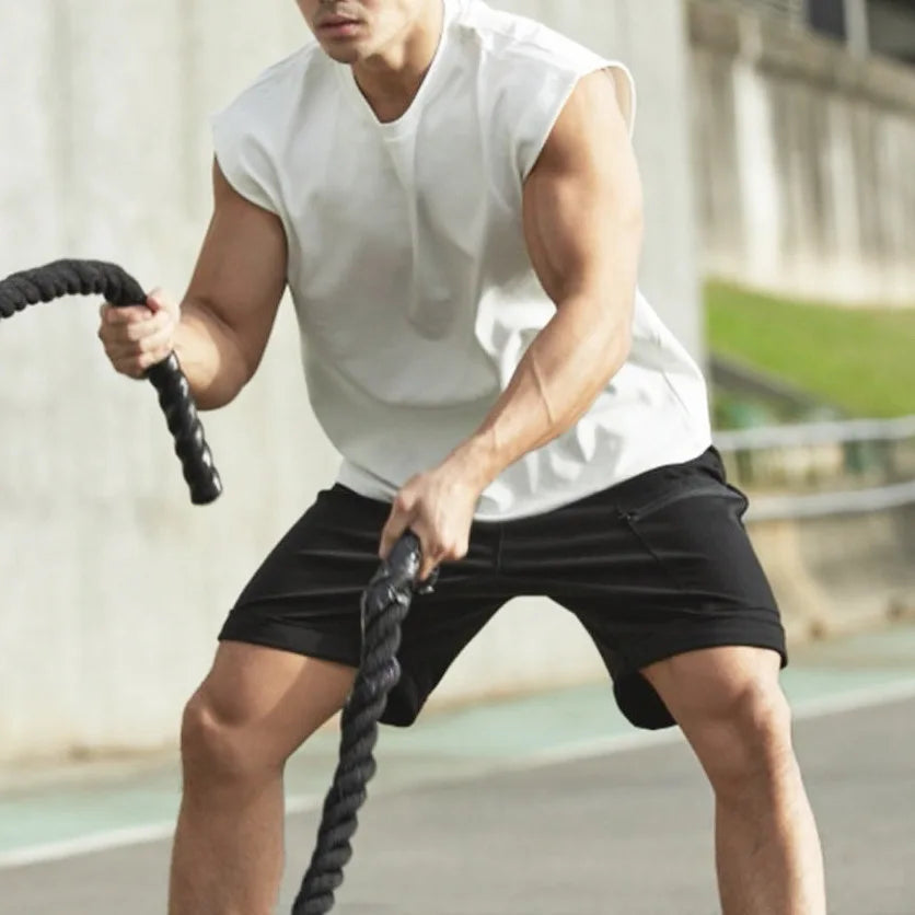 New Men O-neck Tank Top Pure Color Cotton Summer Vest Gym Muscle Bodybuilding Streetwear Sleeveless Shirt Workout Fitness Sport