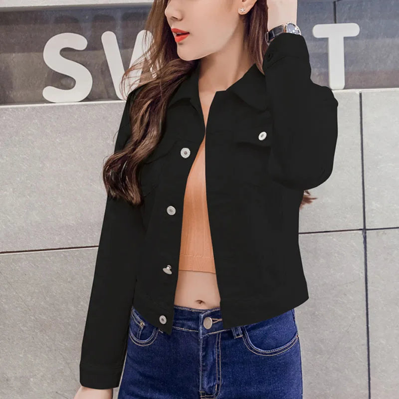 New Long Sleeve winter Slim White Black Jeans Top For Women Solid Denim Jacket Women Short Overcoat Ladies Jackets Tops