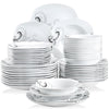 VEWEET ZOEY 48-Piece Black Decals Dinner Combi-Set Porcelain Tableware Set with Bowls Dessert Plates Soup Plate Dinner Plates