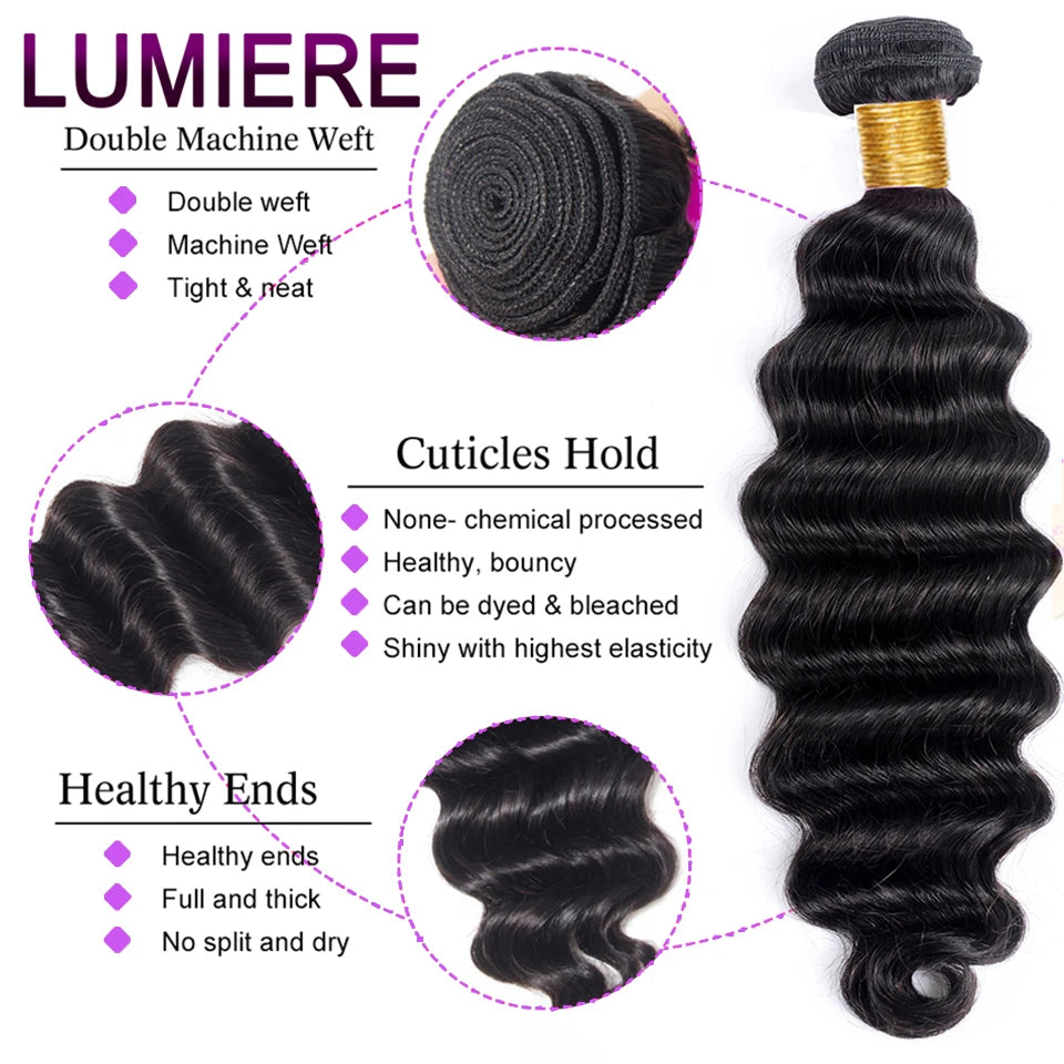 15A Loose Deep Wave Bundle With HD Closure 4X4 5x5 6x6 100% Virgin Brazilian Hair Weave Bundles 3/4 Bundle Deal  8-40" Wholeasle