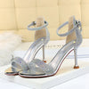 Damen Sommer Sandalen 8.5cm High Heels Strass Kristall Mittelhohe Absätze Knöchelriemchen Sandalen Damen Hochzeit Event Party Goldene Schuhe