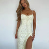 Hugcitar 2025 Sleeveless Satin Slip Floral Ruched Bandage Cut Out Maxi Dress Summer Women Fashion Sexy Party Club Robe Kpytomoa