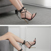 Sommer 12CM Gladiator High-Heel Sandalen für Damen Mode Spitze Offene Zehen Schnür-Stiletto Damen Riemchen-Hochzeitsschuhe Schwarz Rot