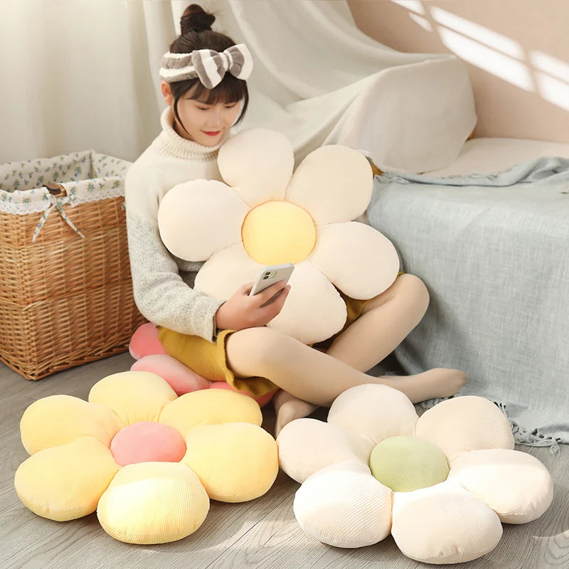 Stuffed Six Petal Flower Cushion Girly Room Decor Sunflower Pillow Bay Window Pink Flower Setting for Kids Bedroom Seat Pillow