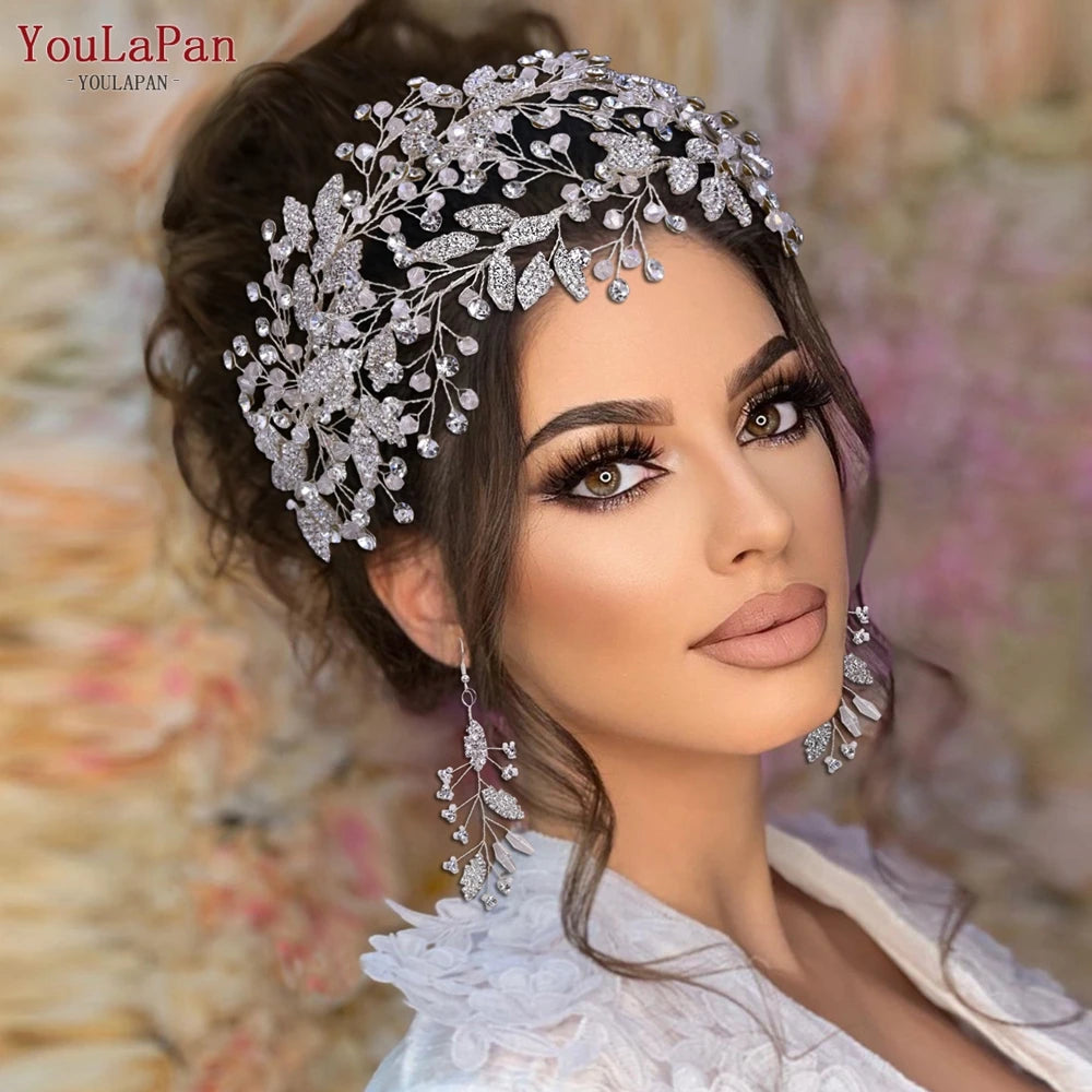 YouLaPan Luxury Bridal Hair Tiara Rhinestone Headband Handmade Wedding Hair Accessories Women Headdress Pageant Headpiece HP398