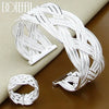 DOTEFFIL 925 Sterling Silver Interwoven Web Bangle Ring Set For Woman Wedding Engagement Party Fashion Charm Jewelry