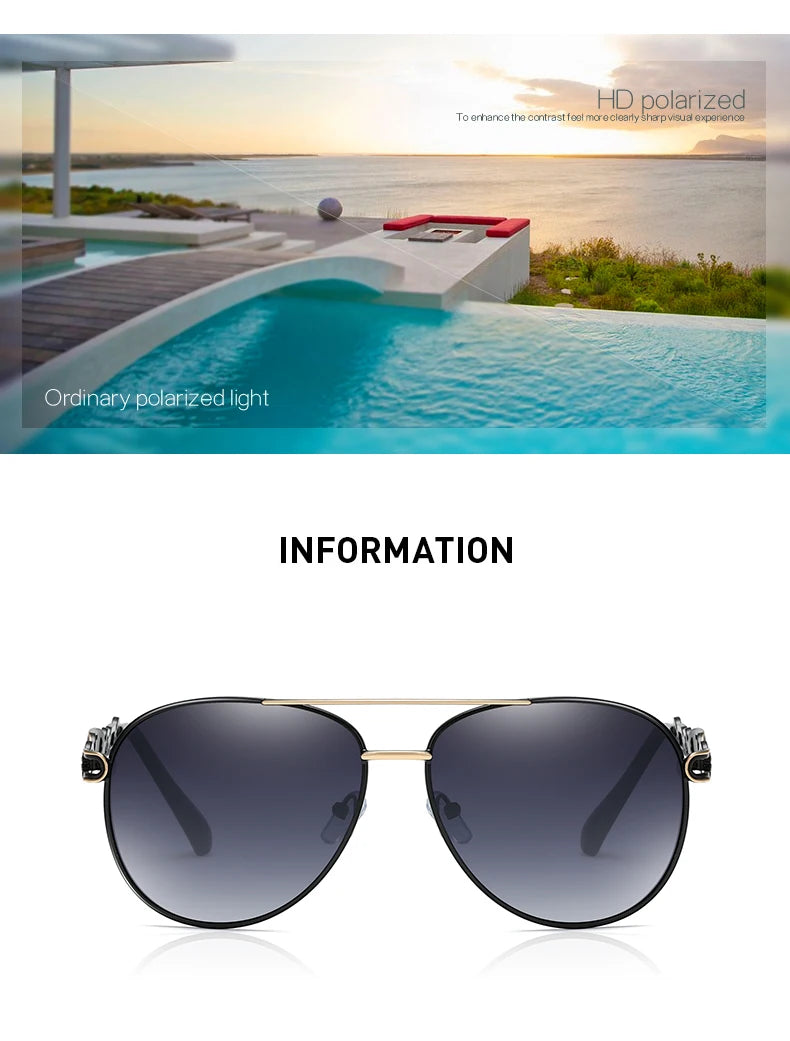 Hochwertige Damen Piloten Polarisierte Sonnenbrille Vintage Metall Hohl Fahrende Sonnenbrille UV400 Brille Gafas De Sol Mujer