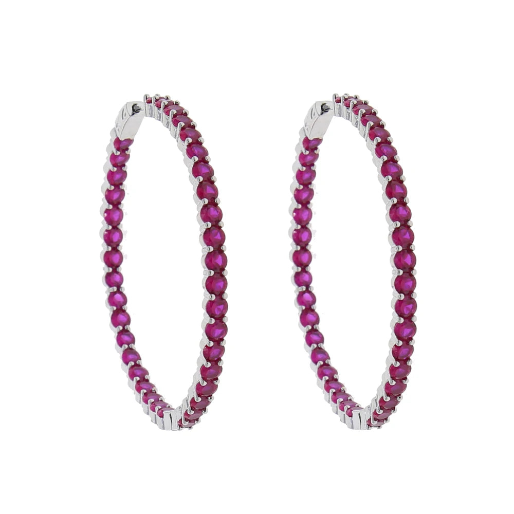 Iced Out Big Hoops Bling 5A Round Cubic Zirconia 55mm Huggie Earring For Women White Pink Colorful CZ Pinky Hoops Jewelry