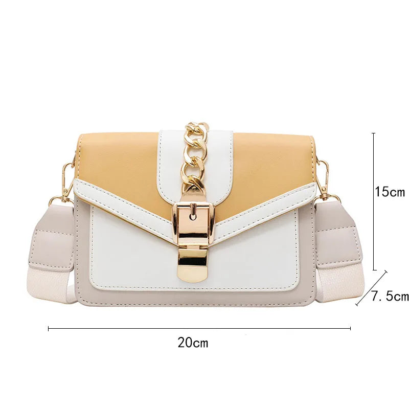 Fashion Women Chain Crossbody Bag Leisure Splice Small Square Shoulder Bag Luxury Design Messenger Bag Travel Purse and Handbag