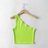 One Shoulder Cropped Tanks Top Women Summer Sleeveless Tanks Camis Sexy Oblique Collar Elastic Corset Slim Crop Tops Tube Lady