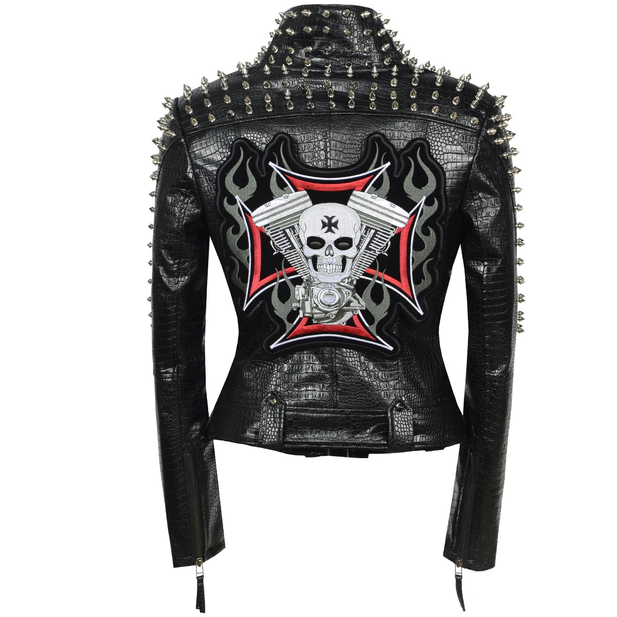 SX Occident Fashion women Club hot style Stud slim fit jacket shoulder rivets zip stitching short PU leather rock coat