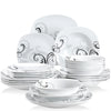 VEWEET ZOEY 48-Piece Black Decals Dinner Combi-Set Porcelain Tableware Set with Bowls Dessert Plates Soup Plate Dinner Plates