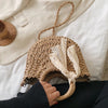 Straw Bag Women Hand-Woven Handbag Moon Shape Lace Bow Rattan Bag Big Capacity Drawstring Casual Beach Shoulder Crossbody Bag