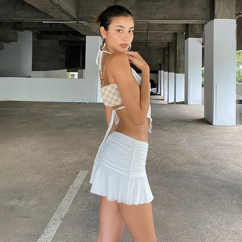 Sexy Solid Color Hanging Neck Bandage V-neck Off Shoulder Crop Tops 2021 Summer Women Fashion Casual Black Halter Vest Comfort