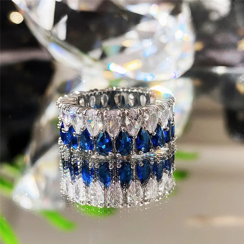 Huitan Fashion Eternity Promise Rings Women Colorful Cubic Zircon Stylish Female Accessories for Party Daily Wear Luxury Jewelry