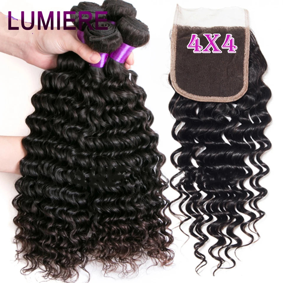 Mongolian Afro Kinky Curly Human Hair Bundles With Closure Deep Curly Hair Weave Bundles With Frontal Closure Hair Extensions