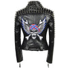 SX Occident Fashion women Club hot style Stud slim fit jacket shoulder rivets zip stitching short PU leather rock coat