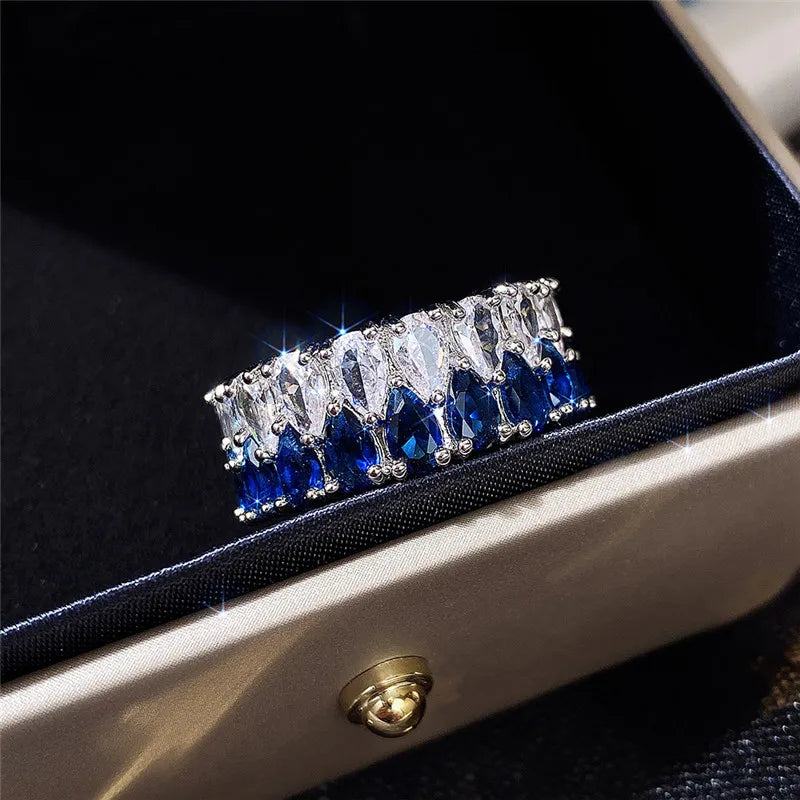 Huitan Fashion Eternity Promise Rings Women Colorful Cubic Zircon Stylish Female Accessories for Party Daily Wear Luxury Jewelry