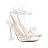 Eilyken New Women Sandals 2025 Summer Sexy Perspex Crystal High Heels Party Wedding Shoes Square Toe Pearls String Bowknot Pumps