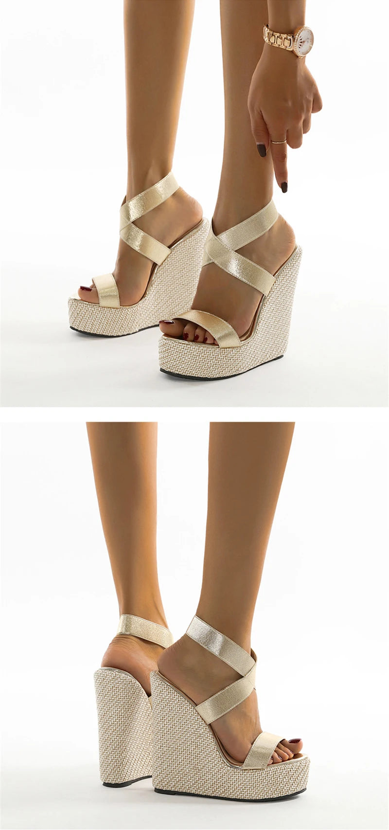 Eilyken Super High Peep Toe Gladiatoren-Wedges Sandalen Damen Bedeckte Ferse Plateau Mode Sommerschuhe Größe 35-42