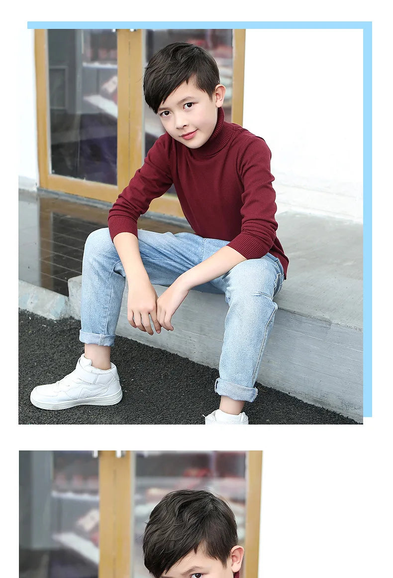 boys Plus velvet Warm turtleneck sweater Pullovers plush inside Thicken sweaters girls Winter Autumn Knitted Loose jacket 2-10Y