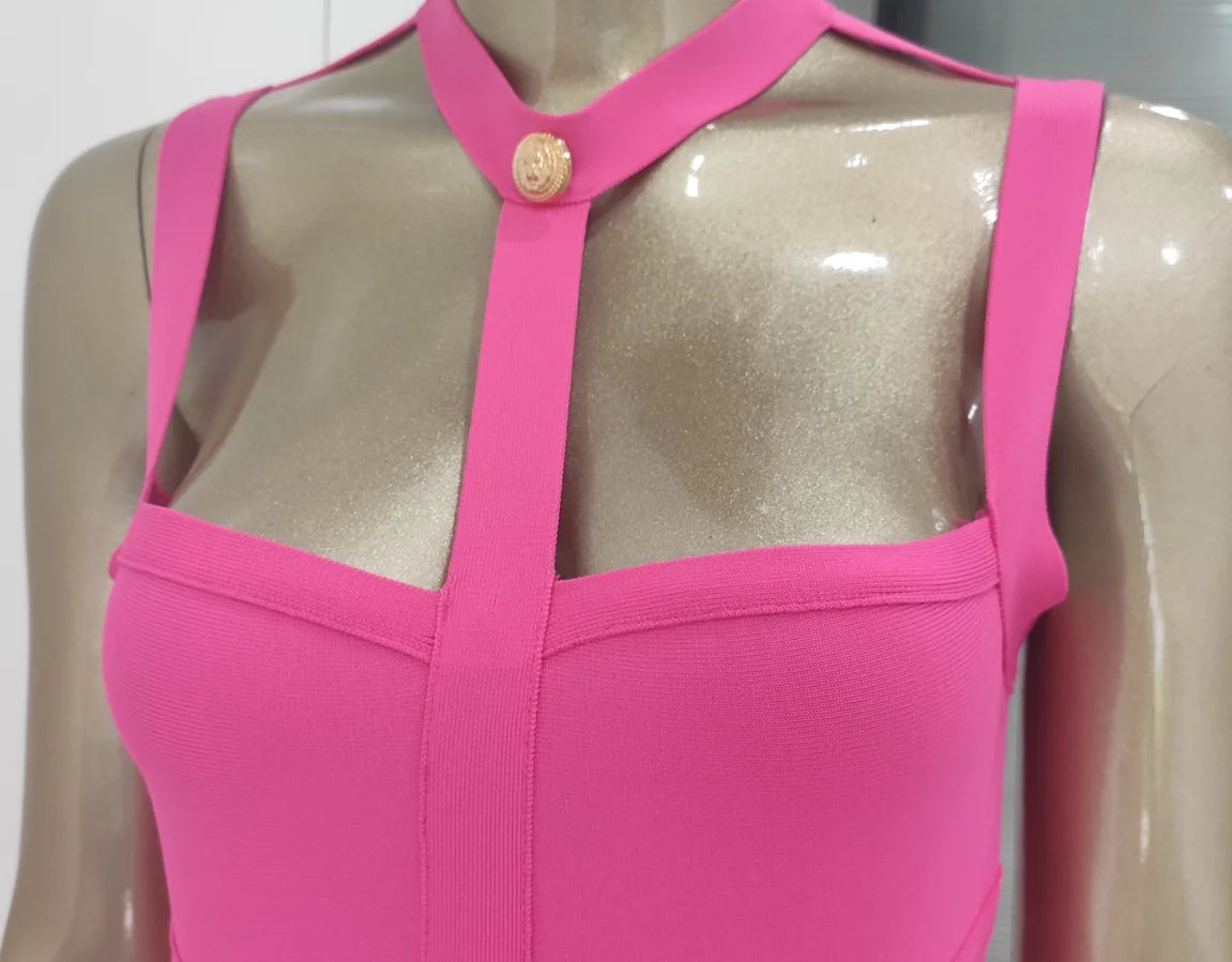 Neu eingetroffen Sommerstil sexy Cut-Out-Kleid mit Knöpfen und elastischem Verband, Designer-Abendpartykleid für Prominente 2022, Vestidos