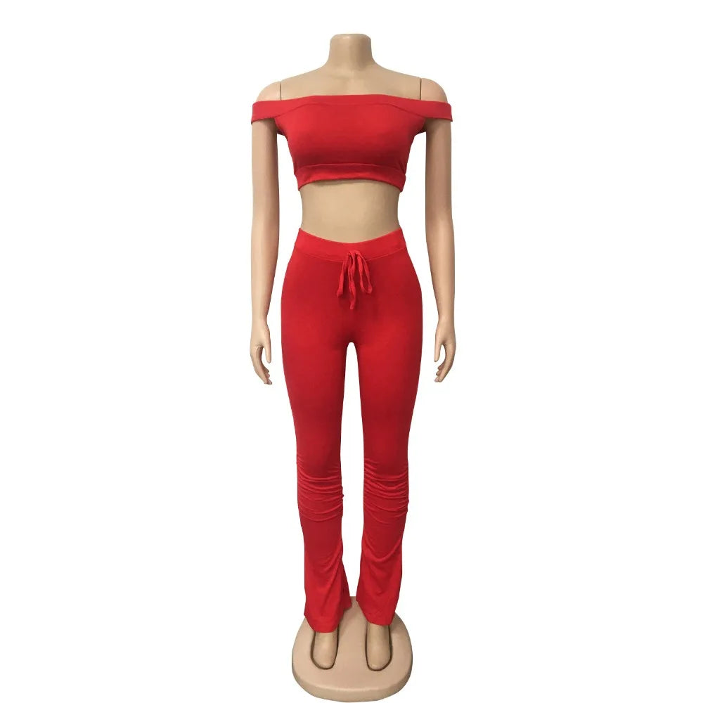 Two Piece Set for Women Two Piece Outfits Stacked Pants 2 Pieces Sets Women Crop Top Pants Stacked Leggings Outfits for Female