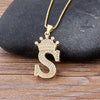 Nidin New Luxury Copper Zircon A-Z Crown Alphabet Pendant Chain Necklace Hip-Hop Style Fashion Woman Man Initial Name Jewelry