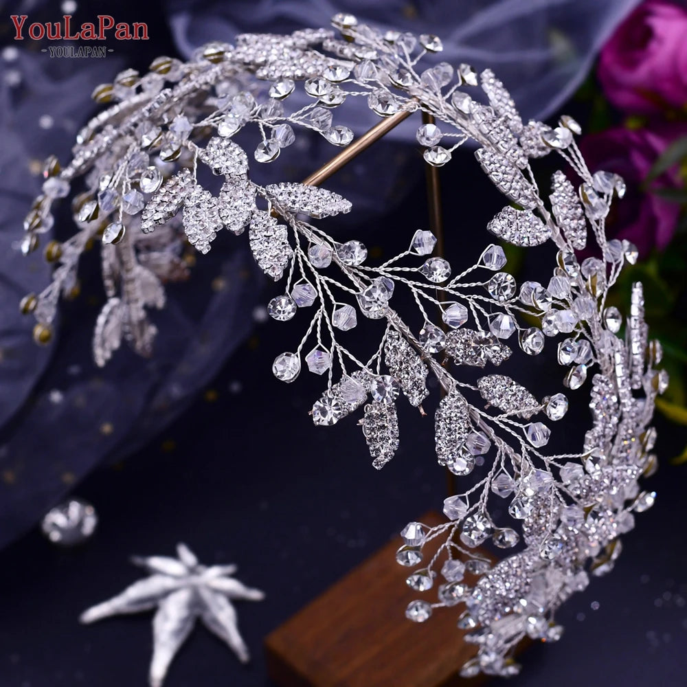 YouLaPan Luxury Bridal Hair Tiara Rhinestone Headband Handmade Wedding Hair Accessories Women Headdress Pageant Headpiece HP398