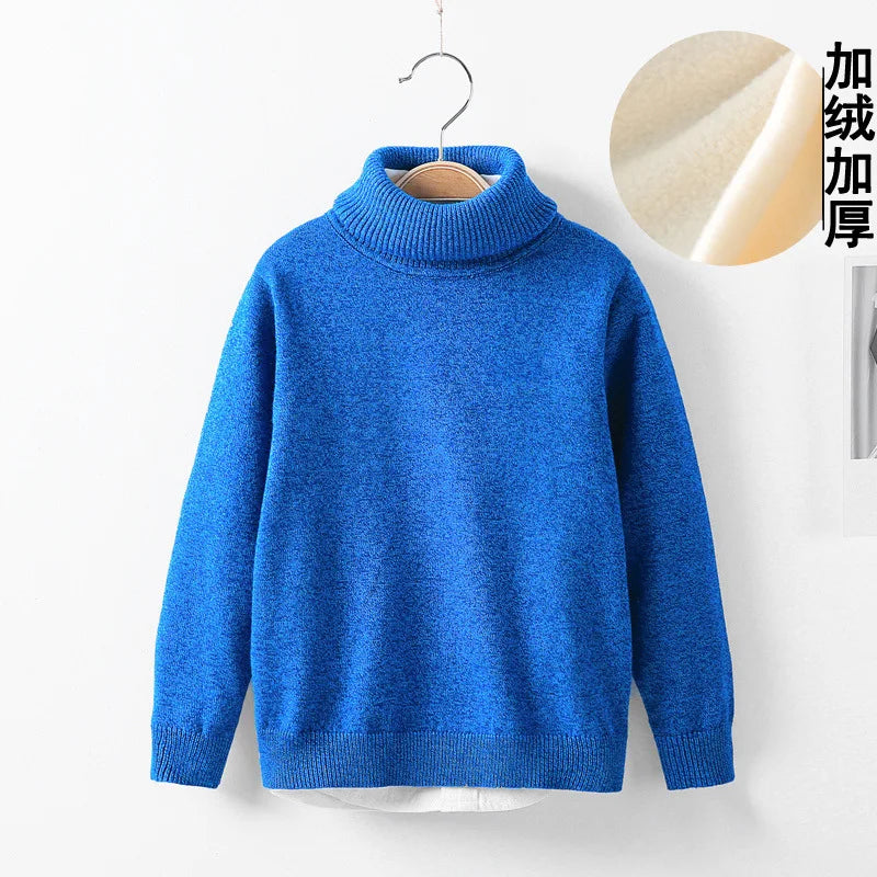 boys Plus velvet Warm turtleneck sweater Pullovers plush inside Thicken sweaters girls Winter Autumn Knitted Loose jacket 2-10Y