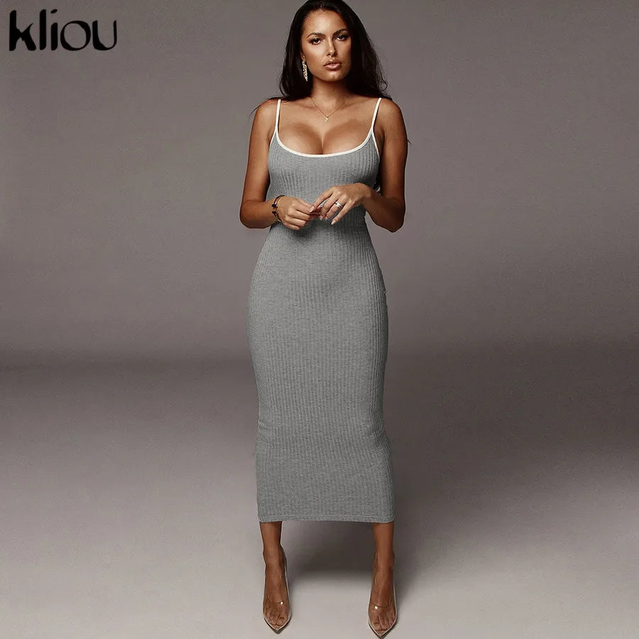 Kliou Trägerloser rückenfreier sexy Bodycon-Midikleid Neu Damen High Waist gestreifte Kleider Eleganz Mode Partykleidung