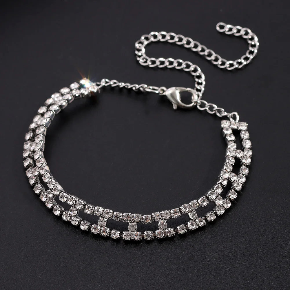Flatfoosie Hip Hop Iced Out Chunky Cuban Chain Anklets For Women Luxury Rhinestone Link Ankle Bracelet Beach Barefoot Jewelry
