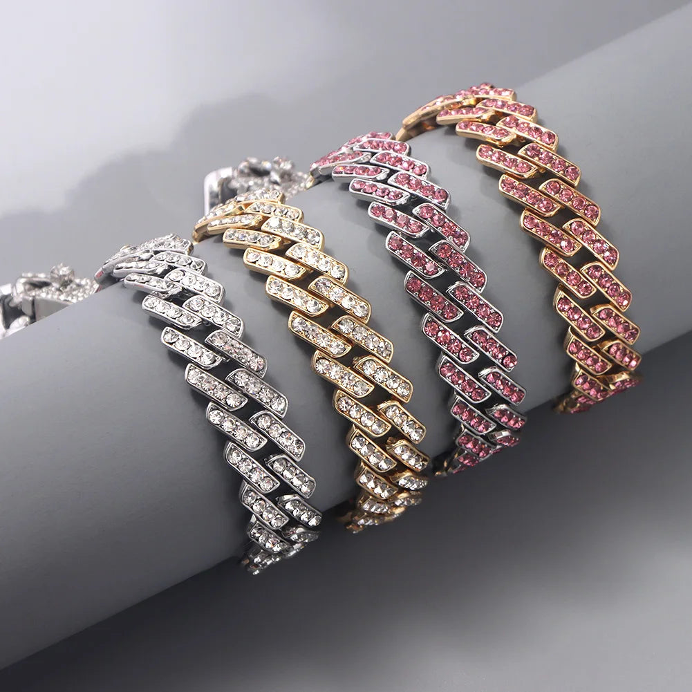 Flatfoosie Hip Hop Iced Out Chunky Cuban Chain Anklets For Women Luxury Rhinestone Link Ankle Bracelet Beach Barefoot Jewelry