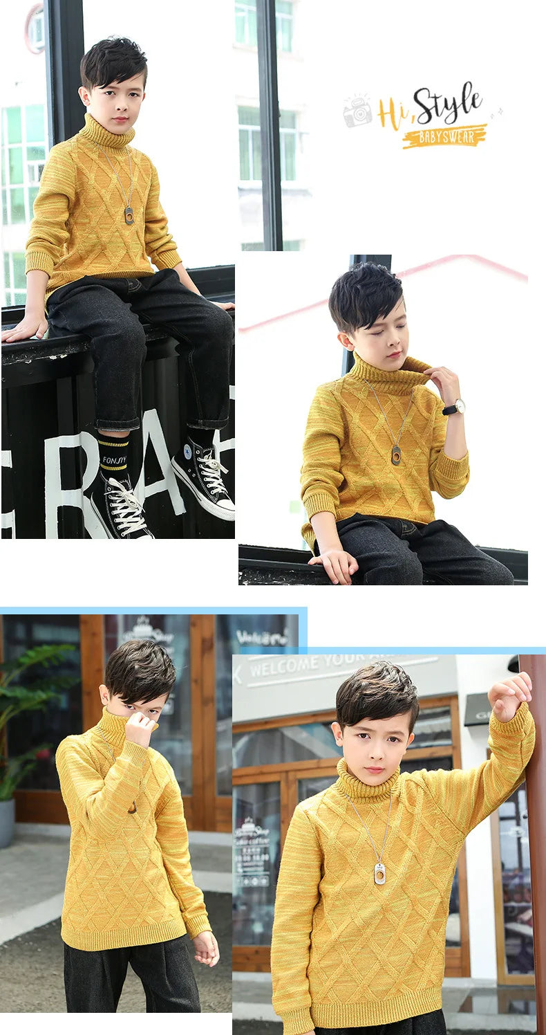 boys Plus velvet Warm turtleneck sweater Pullovers plush inside Thicken sweaters girls Winter Autumn Knitted Loose jacket 2-10Y