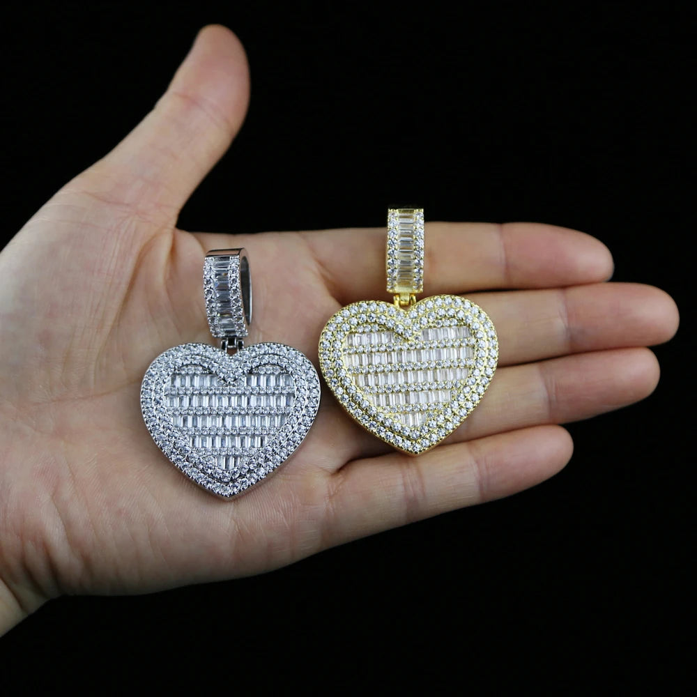 Auf Lager Iced Out Bling Damen Schmuck 5A Weißer Zirkonia Herzanhänger Halskette Mit Tennis Box Chain