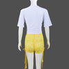 CM.YAYA Women's Set Bow O-Neck short sleeve Tops and lace Shorts Suits Streetwear Casual Two 2 Piece Outfits Tracksuits Summer