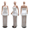CM.YAYA INS Women Strapless Mesh Stain High Waist 3D Flower Sleeveless Dress 2024 Birthday Maxi Long Party Evening Split Dresses