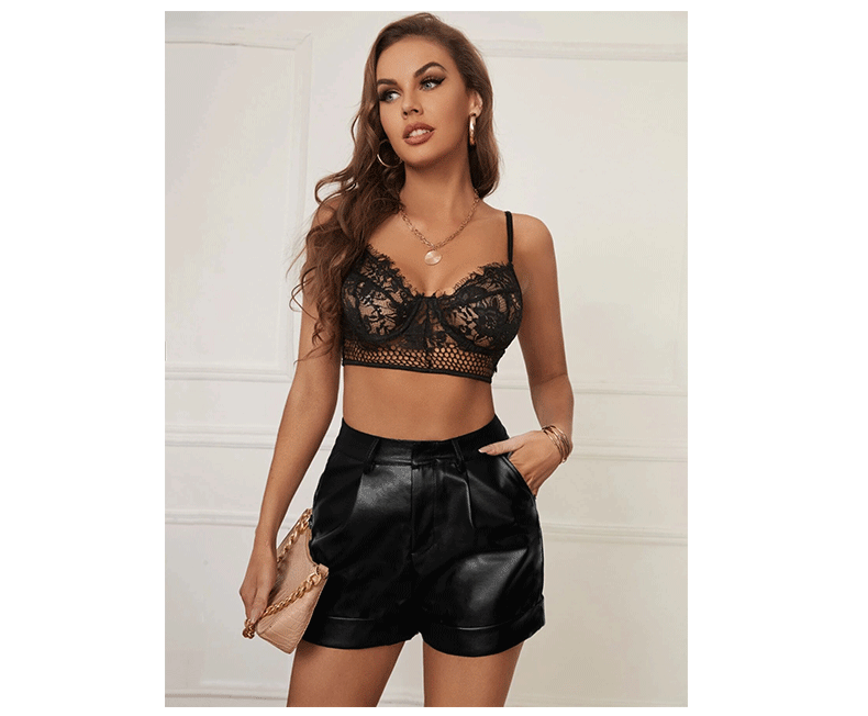 European and American Foreign Trade PU Leather Shorts Women's Outer Wear Cross-border Women's New High-roll Hem Pleated Women's Casual Hip Pants