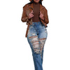 Jeans Ankle Length Women Pencil Denim Hole Pants Ripped Pockets High Waist Jean Skinny Streetwear Button Washed Distressed