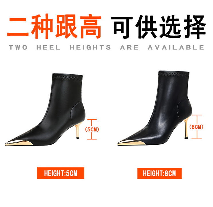 BIGTREE shoes Autumn Winter Boots Metal Pointed tip Women Boots Fashion Leather Boots High Heels Stilettos New Women Ankle Boots