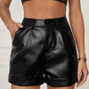 European and American Foreign Trade PU Leather Shorts Women's Outer Wear Cross-border Women's New High-roll Hem Pleated Women's Casual Hip Pants