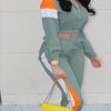 2024 Women's Fashion Color Collision Casual Suit, Splicing Sports Two-piece Set