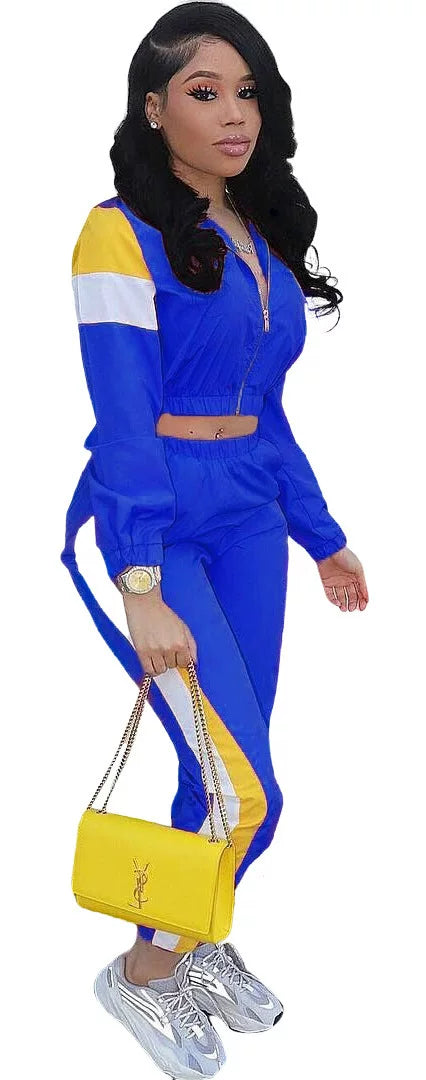 2024 Women's Fashion Color Collision Casual Suit, Splicing Sports Two-piece Set