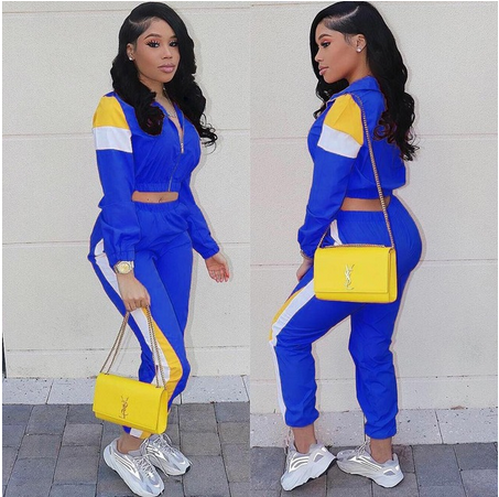 2024 Women's Fashion Color Collision Casual Suit, Splicing Sports Two-piece Set