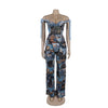 CM.YAYA Oil Painting Printed Women's Set Lace Up Back Crop Top and Pants Suit 2024 Fall Winter Two 2 Piece Sets Outfit Tracksuit