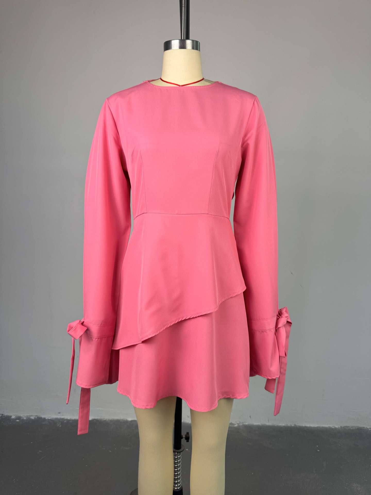 CM.YAYA Women Tie Up Bow Long Sleeve O-neck Mini Dress 2025 Birthday Holiday Sexy Club Party Evening High Street A-Line Dresses